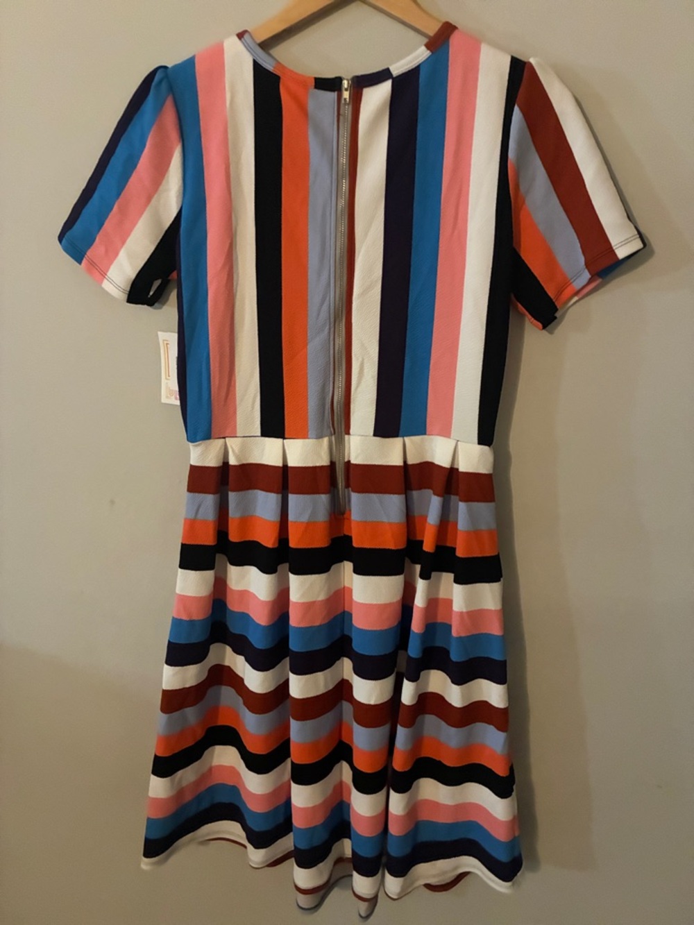 LuLaRoe Striped Midi Dress in Pink, Blue, Red, Black - Picture 4 of 6
